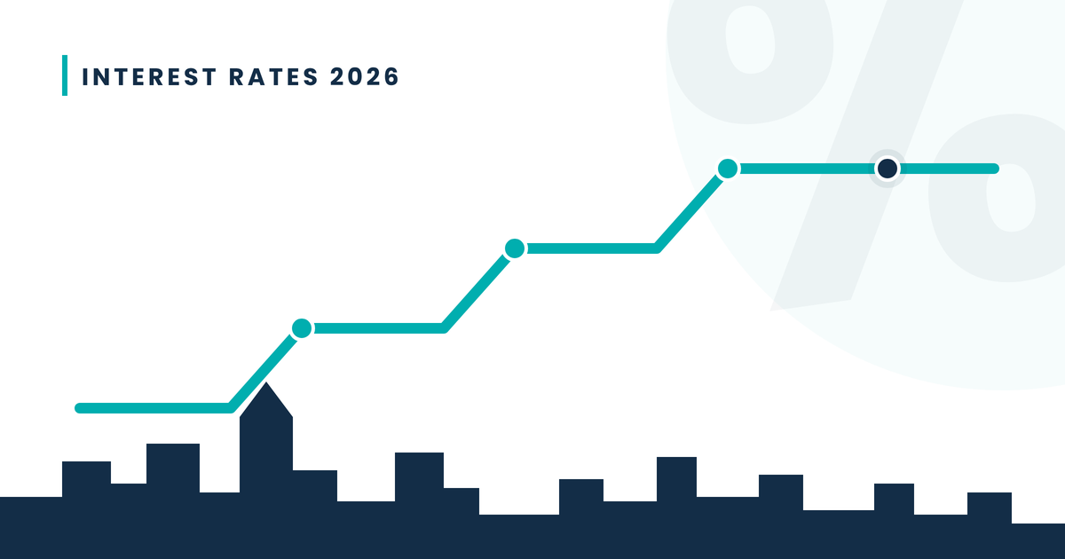Illustration representing rising interest rates and mortgage repayments in Australia, in Mynt Financial's aqua and navy brand colours.