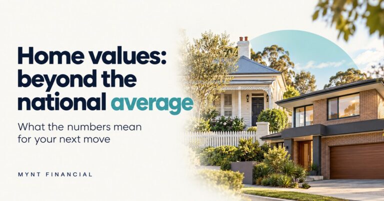 Australian homes beside the heading “Home values: beyond the national average”.