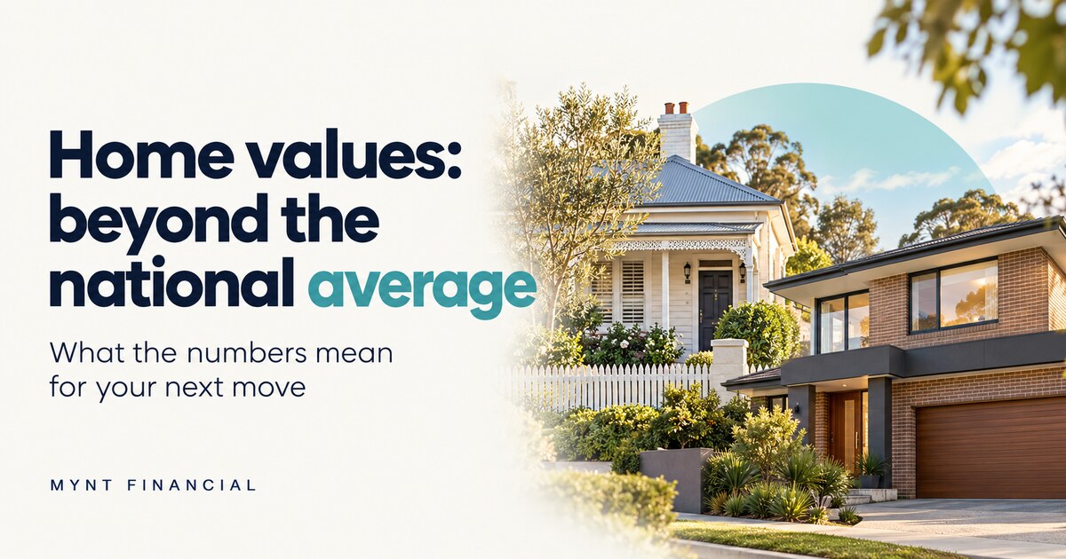 Australian homes beside the heading “Home values: beyond the national average”.
